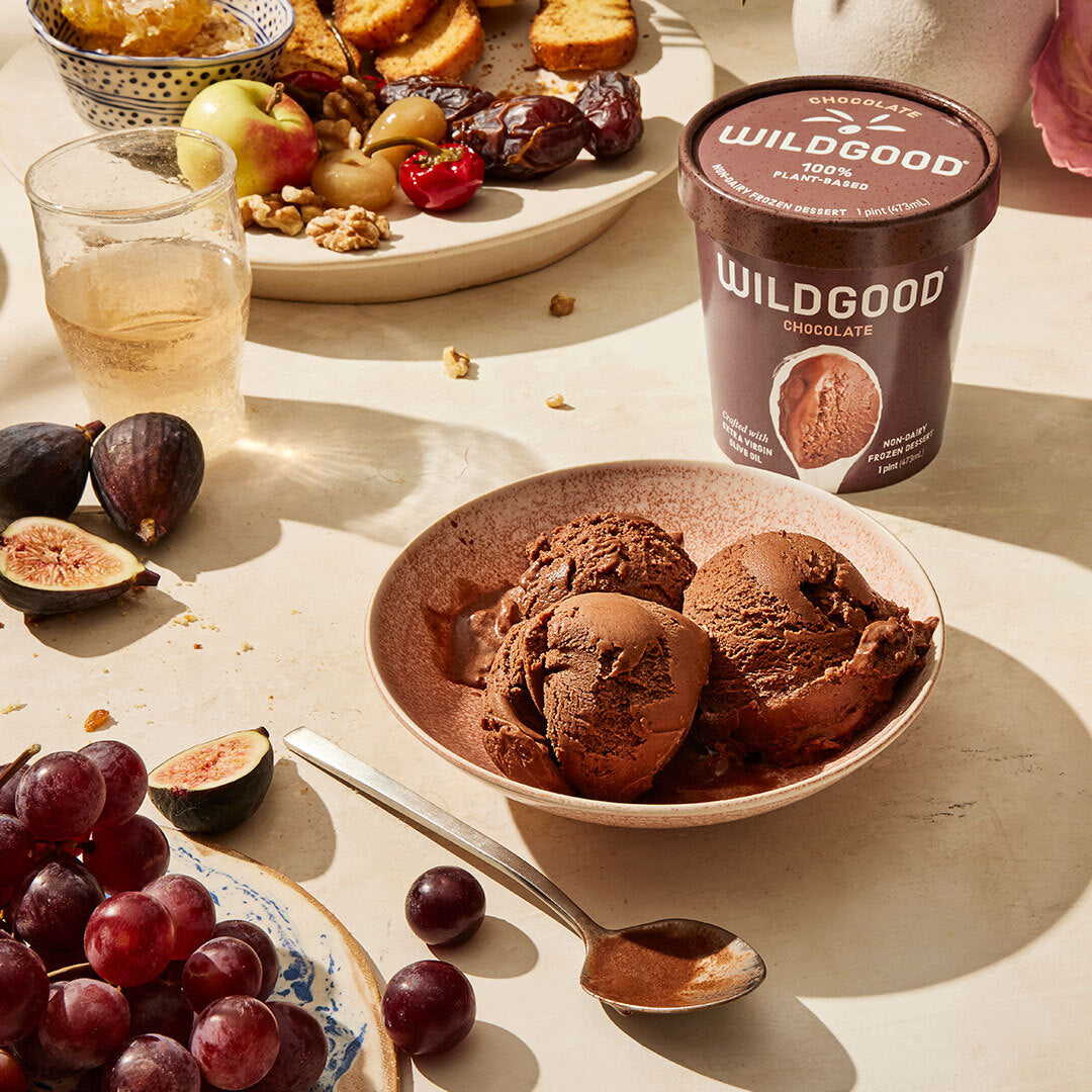 Wildgood plant-based ice cream made with extra virgin olive oil chocolate