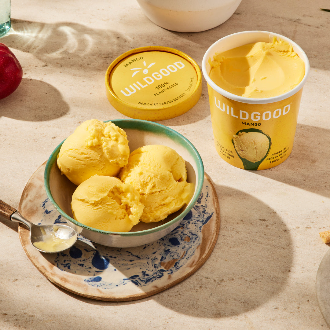 Wildgood plant-based ice cream made with extra virgin olive oil mango