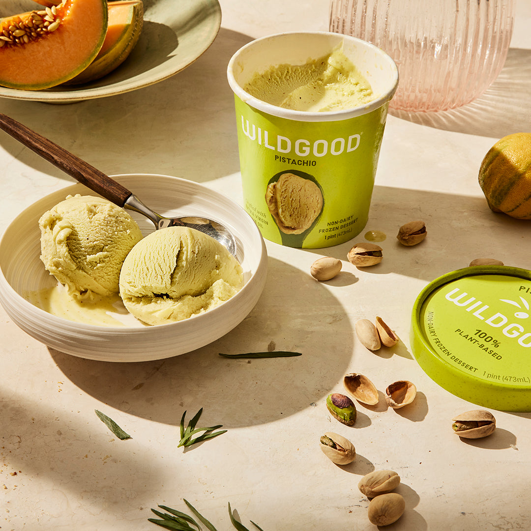 Wildgood plant-based ice cream made with extra virgin olive oil pistachio